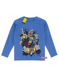 Baju anak cowok lengan panjang motif robot kartun animasi gundam warna denim bahan katun premium 30s