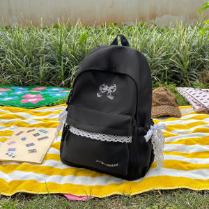 AE New student backpack with printed bow travel backpack for junior high and high school students large-capacity backpack