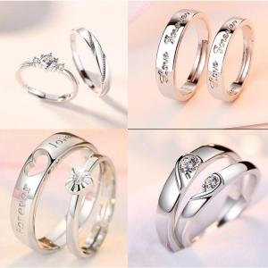 2Pcs S925 Silver Stitching Love Heart Couple Ring One Pair Korean Version Opening Adjustable Men Women Couple Ring