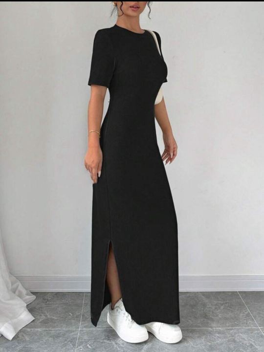 Women's Casual Solid Color Slit Hem Fitted Long Dress | Lazada PH