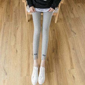 Women Striped Leggings Pants Slit Pants Slim Pencil Pants