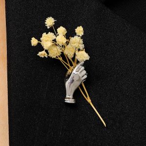 AMELY Versatile Hand-Shaped Corsage Brooch French Creative Flower Holder Necklace Unique Temperament Vintage Hand-Held Bouquet Pin Gift