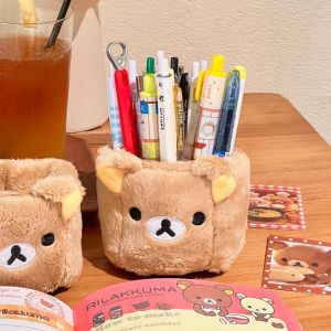 Cute Rilakkuma Plush Pen Holder Multifunctional Childrens Desktop Large Capacity Stationery Storage Box Organizer
