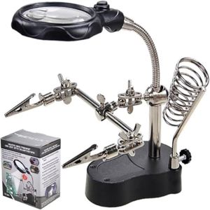 WENKEN Đèn LED Trạm hàn hỗ trợ 35X 12X với các kẹp phụ. Giá đỡ mỏ hàn Bền bỉ Kính lúp Sửa chữa bảng mạch PCB