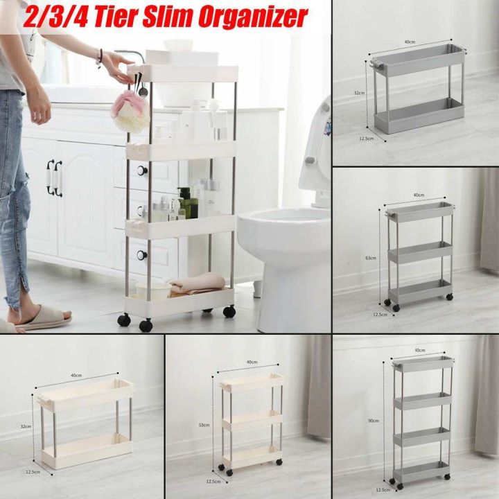 4 Layer Gap Kitchen Storage Rack Slim Slide Tower Movable Assemble Plastic Bathroom Shelf Wheels