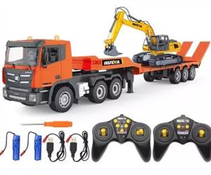 🚛 HUINA 1319 RC Flatbed Truck + Excavator Set | 🚜 2.4G Remote Control Construction Vehicle | 🏗️ Trailer Transport Engineering Toy | 🎮 Full Function RC Lorry Set | 🎁 Gift Idea | 📦 Ready Stock Malaysia 🇲🇾