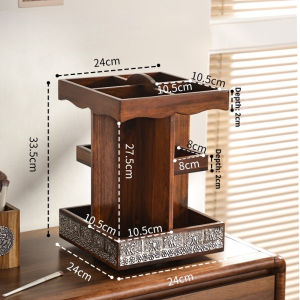360° Rotating Wooden Organizer | Retro Teak Rattan Storage Shelf | Multi-Tier Rack for Cosmetics & Home Decor