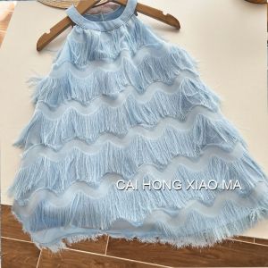 [KIDSFASHIONKOLEKSI] Dress Anak Perempuan Bulu Yoora Tasel Premium Blue & Pink