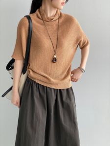 2026 Early Fall New Women Elegant Mock Neck Knit Top Loose Commuter Batwing Half Sleeve Pullover