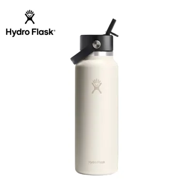 Hydro Flask Wide Mouth With Flex Straw Cap Stainless Steel Water Bottle Ivory - 40 oz