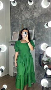 CHRISTMAS EDITION 🎄🎅🏻✨🤍 - Samantha Waist Smocked Midi Dress - bahan katun linen HQ (adem nyaman bertekstur) - L.Dada upto 106cm