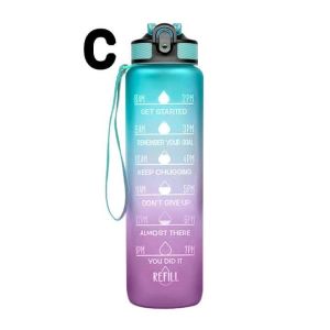 Botol Minum 1 Liter Sedotan Free Stiker 2D 3D / Botol Motivasi Gradasi 1000ml Botol Minum Olahraga