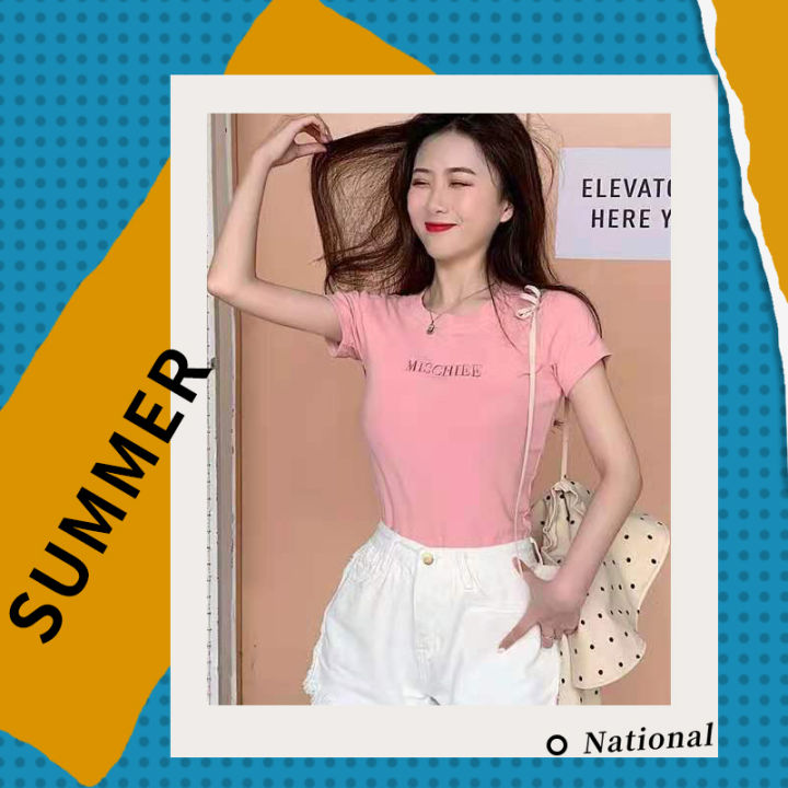 Psion 🌈แบบสุดฮิตเก็บทรงแขนสั้นเสื้อยืดครอปคอ🧡กลมลุคสาวหวาน ผ้าคอตตอน ...