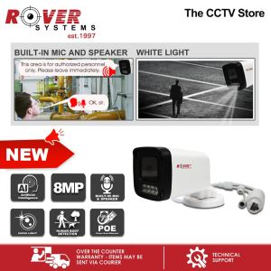 Rover Systems 8MP Outdoor Bullet IP Security Camera with IR Night Vision Built-In Microphone & Speaker POE Compatible | Required NVR