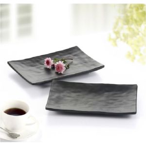 Dĩa chữ nhật melamine đen nhám để món khai vị BBQ decor trang trí bàn tiệc loại dày cao cấp