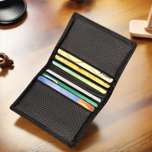 Minimalism Durable Lychee patterned head layer Cowhide Credit Card Holder ID Cards Cases Soft Thin Small Wallet Classics Black Coffee