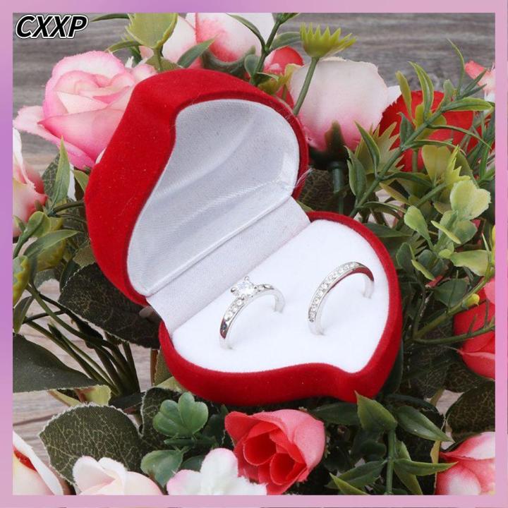 CXXP High-quality Durable Wedding Heart Shape Velvet Jewelry Box Double  Ring Storage Box Red Rose Ring Display Box Lazada PH