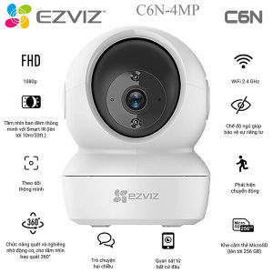Kèm thẻ nhớ 64Gb - Camera WIFI EZVIZ C6N 4MP 2K - Xoay 360 Độ + Đàm Thoại 2 Chiều + Theo Dõi Chuyển Động - Bản nâng cấp tích hợp AI- BH 24 tháng