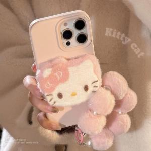 💯【Phone Case】+FREE Shipping 💯Sanrio Hello Kitty Pink Plush KT Head Case For iPhone 16 15 14 13 12 Pro Max 16 Plus 11 Fashion Solid Color Anti Fall Protect Fundas