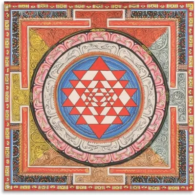 1 Piece Tibetan Thangka Buddhist Shri Yantra Mandala Canvas Wall Art | Modern Decor for Office Family Bedroom Living Room | Aesthetic Gift | 28x28 ... 0718