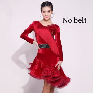 ชุดฤดูใบไม้ร่วงและฤดูหนาวแขนยาวชุดเต้นรำมีพู่เซ็กซี่ชุดเดรสเต้นรำละตินสำหรับผู้ใหญ่