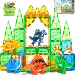 Coodoo Dinosaur Toys Magnetic Tiles 3D Movable Dinos for Kids 3-5 5-7 Toddler Outdoor Sensory Toys STEM Educational Magnetic Blocks for 3+ Years Old Boys Girls Kids Toy