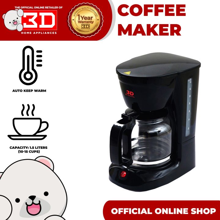 3D CM-1500PB Coffee Maker Machine 1.5L Up to 15 Cups Capacity