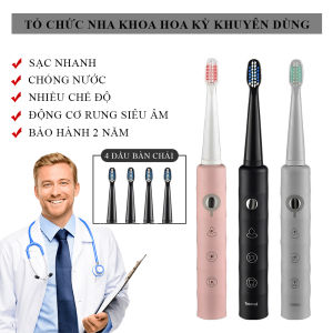 Bàn chải đánh răng điện- Bàn chải đánh răng sạc pin động cơ rung siêu âm 6 chế độ  chống nước toàn thân an toàn và hiệu quả- Bảo hành 2 năm lỗi đổi mới 1-1