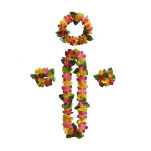 4PCS Hawaiian Lei SetLuaus Wreath Garland Hawaiian Leis Flower Headpiece Necklace Bracelet Birthday Holiday Party Favor
