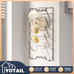 YOTAIL Kitchen supplies wall mounted pot cover rack stainless steel multi-layer pot cover storage rack