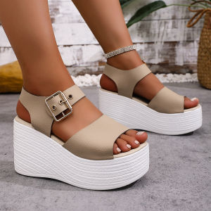 [Free Shipping] WomenS Summer Sandals New Styles Featuring A Wedge Heel Thick Sole And Woven Design Fashionable Open-Toe Casual Sandals