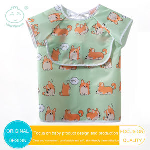 Baby Food Bibs Short Sleeves Feeding Bibs Waterproof Baby Bibs 6-36 Months Toddler Bibs Apron Smock with Top Pocket Bag for Babies/Toddlers/Infants