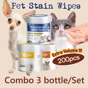 Combo Jimat 3 bottle 200PCS!! Pet Wipes Eye Ear Black Chin Grooming Tear Stain Remover Cleaning Wet Tissue