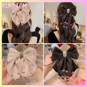 [KUNLIAN] New Kẹp Tóc Satin Vải Trang Trí Bow Rhinestone Màu Đen Kích Thước Lớn Kẹp Tóc Phụ Kiện Cho Phụ Nữ Cô Gái