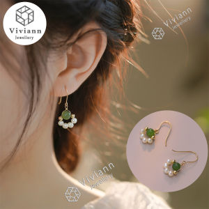 Viviann Original Hetian Jade Pearl earrings Circle Earrings New Vintage Pearl Earrings Gold Circle Earclip Women Jewelry Gold Green Jade Earrings For Women