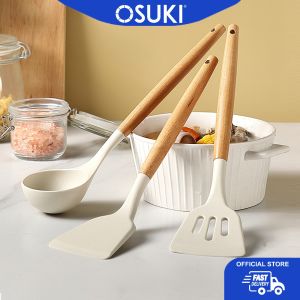OSUKI 3pcs Set Solid Wood Silicone Spatula Non-Stick Pan Special Food Grade Kitchenware