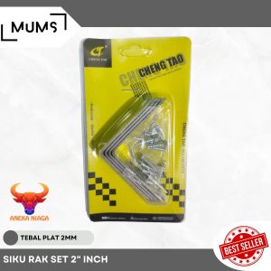 aneka22 Plat Siku Rak Ambalan 2" Inch Set 4 Pcs / Siku Rak L Bracket Oval Penyangga Meja Kursi Lemari Tv Besi Stainless 5cm x 5cm Siku Rak Verseng Breket Braket Dinding Tembok 50mm x 50mm