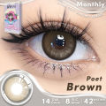 Power [0.00-6.00] UYAAI 1 Pair Colored Contact 14.0MM Poet Series Brown Soft Cosmetic Color Lens Eye Fashion Monthly Replacement. 