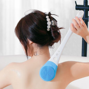 Electric Silicone Double Side Bath Body Brush / Long Handle Back Massage Shower Cleaning Brush