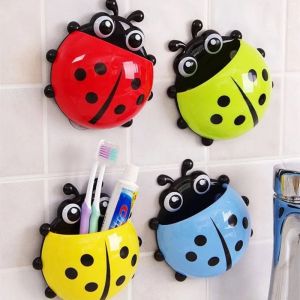 Toothbrush Holders Cute Seven-Star Ladybug Toothbrush with Suction Cup No Drill Insect Shape Toothbrush Holder for Kids Bathroom Powerful Suckers Bathroom Accessories