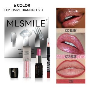 GUAIP Pencil Sharpener Multi-Combination Lip Kit Easy To Color With Lip Liner Fine Glitter Lipstick Lip Gloss Waterproof Lip Makeup Suit Women