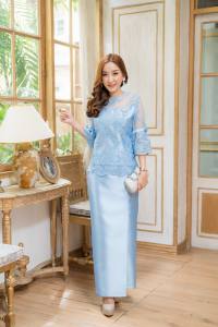 3 สี ชุดออกงาน ชุดไปงานเลี้ยงงานแต่ง งานบุญต่างๆ M-4XL ชมพู ฟ้า ทอง เขียว ชุดแม่บ่าวสาว เจ้าภาพ หรูหรา