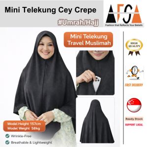 Mini Telekung Cey Crepe - Lightweight Wrinkle-Free with Hidden Zip Pocket - Umrah/Hajj Hijab Khimar