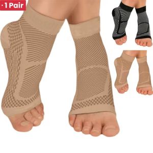 Ankle Brace Compression Sleeve 1 Pair - Relieves Achilles Tendonitis Joint Pain. Plantar Fasciitis Sock with Foot Arch Support Reduces Swelling & Heel Spur Pain. Injury Recovery for Sports