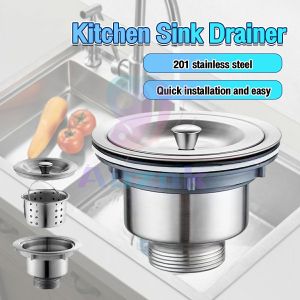 AUK Stainless Steel Sink Drain Strainer Kit Kitchen Drain Assembly with Metal Center Knob Basket Stopper Replacement