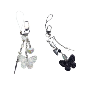 Bướm Keychains keyrings lấp lánh vòng khóa Mặt dây chuyền Y2K trang trí chéo hình trái tim dây xích điện thoại Mặt trang trí hình túi xách