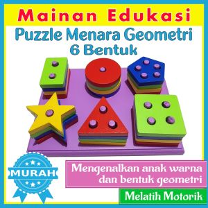 Mainan Edukasi Puzzle MENARA GEOMETRI 6 Bentuk