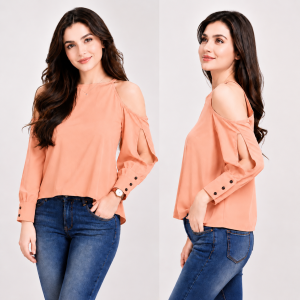 ZOE Cold Shoulder Georgette Blouse | Korean Long Sleeve Top | Elegant Casual Office Top for Women Trendy Tops for Regular Size Women Casual Tops For Women