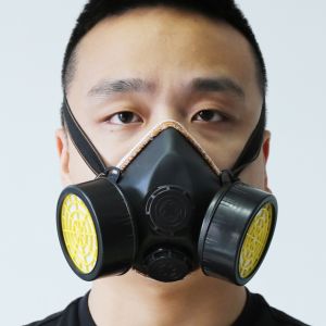 Masker Gas Double Katup Bernapas Masker Respirator Adjustable Masker Asap Anti Virus Anti Debu Kimia + Kacamata
