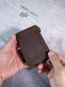 FCCrazy Horse Leather Wallet Mens Retro Zipper Short Wallet Simple Card Holder Casual Small Handbag NASVA